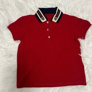 Gucci Red Polo Shirt with Striped Collar
